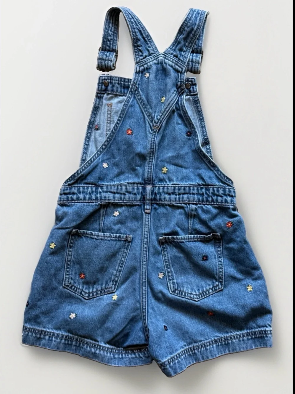 Gap Kids Floral Embroidered Denim Short Overalls Size M 8-9